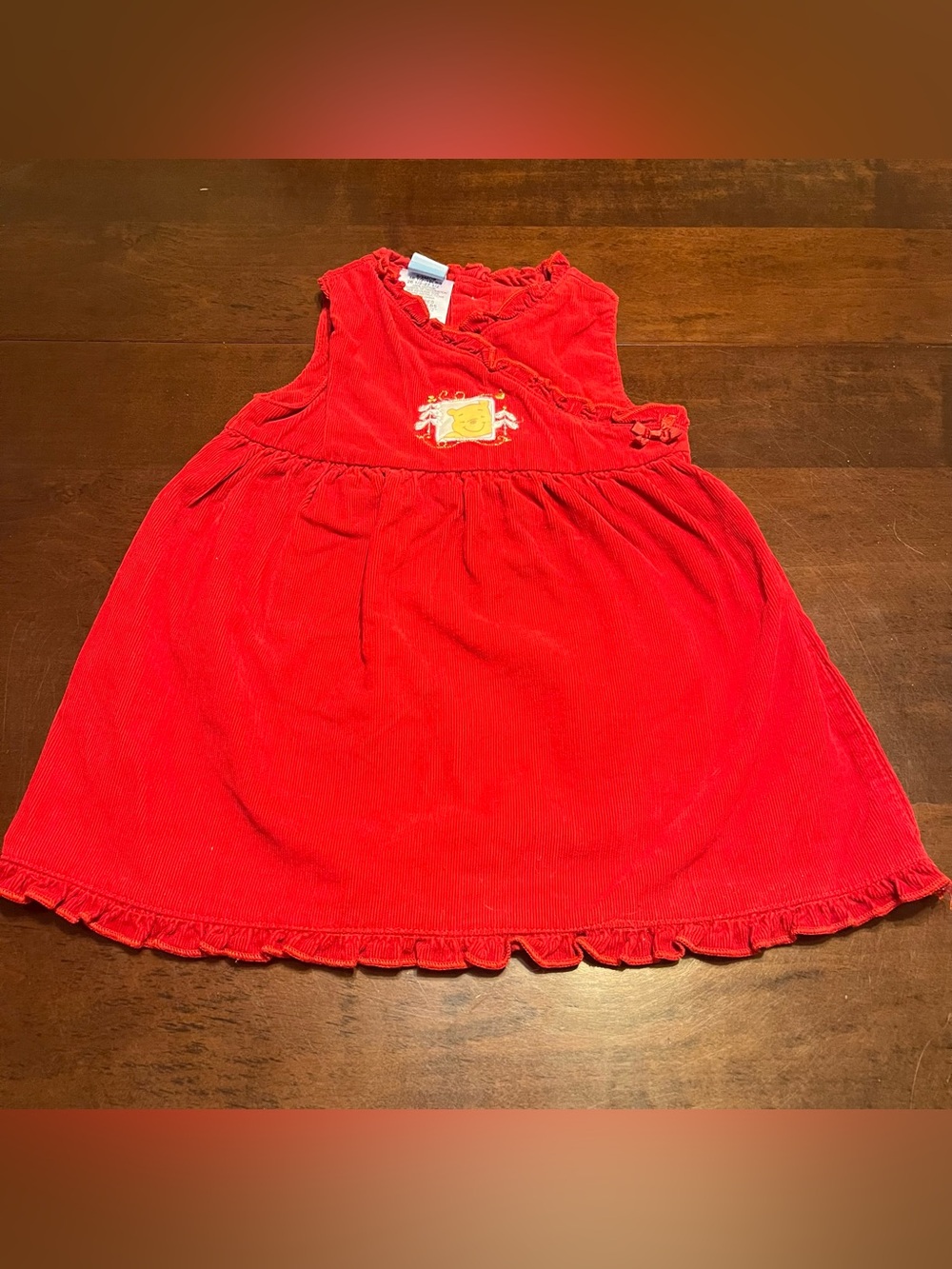 Vintage Red Corduroy Disney Winnie the Pooh Ruffle Dress- 6/9 Months